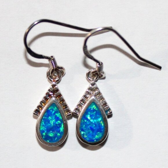 Sterling Silver Faux Opal Earrings - Picture 1 of 4